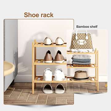 FILWH Bamboo Shoe Rack Stackable Shoe Shelf Storage Organizer for Unit Entryway Hallway and Closet Sturdy Freestanding Shoe Shelf(3 Tier Natural)