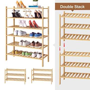 FILWH Bamboo Shoe Rack Stackable Shoe Shelf Storage Organizer for Unit Entryway Hallway and Closet Sturdy Freestanding Shoe Shelf(3 Tier Natural)