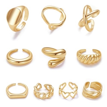 MOROYA 10PCS Gold Dome Chunky Rings for Women - 18K Gold Plated Jewelry