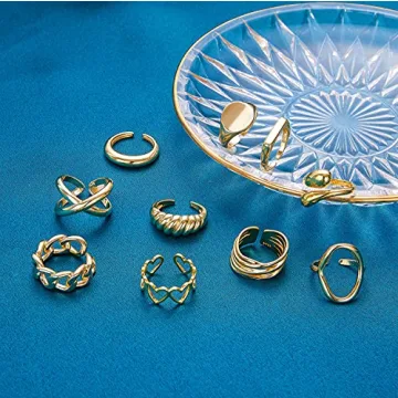 MOROYA Chunky Gold Dome Rings Set for Women