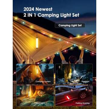 OUTPEAK Portable Camping Lantern with RGB String Lights