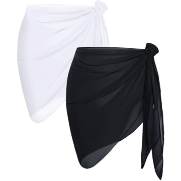2 Piece Black and White Sarong Cover Ups - Swimwear Wraps