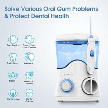 TUREWELL FC162 Water Dental Flosser for Teeth/Braces,10 Pressure Levels, 8 Water Jet Tips for Family...
