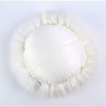 Confibona 100% Real Round Mongolian Lamb Fur Curly Wool Throw Pillow Cushion Decorative Pillow for Living Room Bedroom Car, Pillow Insert Included,16in Diameter,White