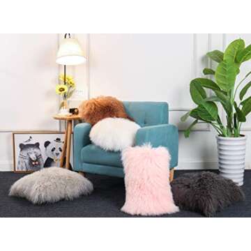 Confibona 100% Real Round Mongolian Lamb Fur Curly Wool Throw Pillow Cushion Decorative Pillow for Living Room Bedroom Car, Pillow Insert Included,16in Diameter,White