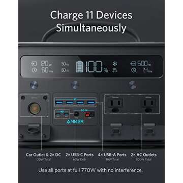 Anker Portable Generator 778Wh, 545 Portable Power Station (PowerHouse 778Wh), 500W Outdoor Generator with 110V 2-AC Outlets, 2X 60W PD Outputs and LED Light for RV, Camping, Emergencies, and More