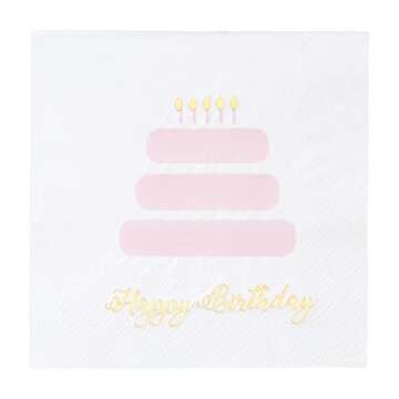 Light Pink Happy Birthday Napkins for Parties 50 Pack