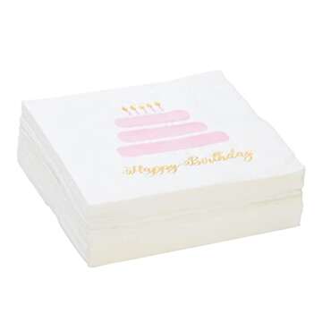Light Pink Happy Birthday Napkins for Parties 50 Pack