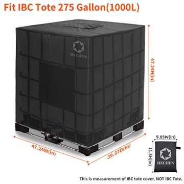 IBC Tote Cover,Zipper,420D Heavy Duty Nano Materials Waterproof,Fit 275 Gallon Water Tank(Black)