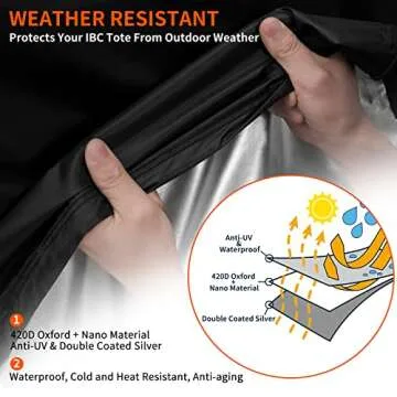 IBC Tote Cover,Zipper,420D Heavy Duty Nano Materials Waterproof,Fit 275 Gallon Water Tank(Black)