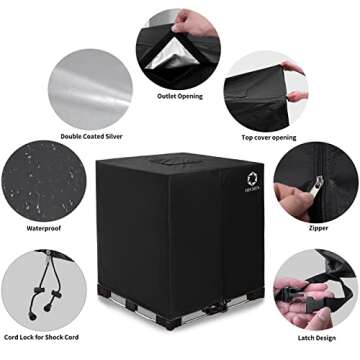 IBC Tote Cover,Zipper,420D Heavy Duty Nano Materials Waterproof,Fit 275 Gallon Water Tank(Black)