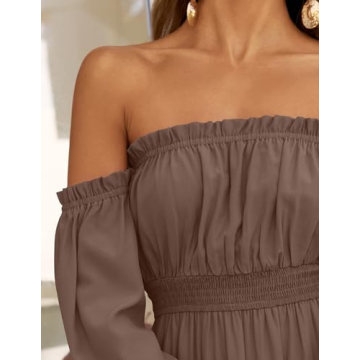 ZESICA Women's Boho Off Shoulder Maxi Dress in Coffee