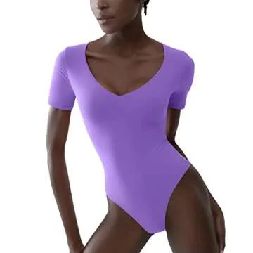 PUMIEY Women's Bodysuit - Soft V-Neck Summer Top