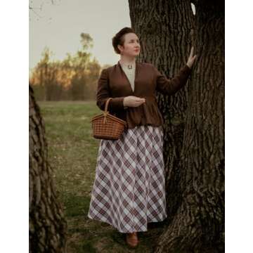 Plaid Skirts for Women High Waisted A Line Fall Skirt with Pockets Brown S