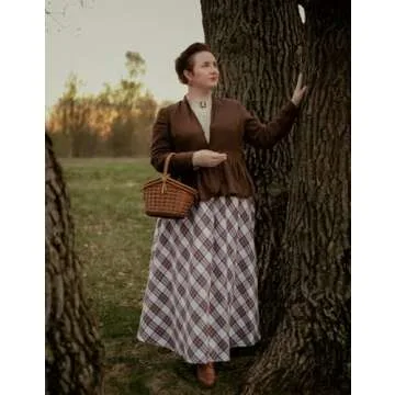 Plaid Skirts for Women High Waisted A Line Fall Skirt with Pockets Brown S