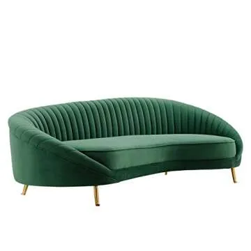 Luxurious Emerald Velvet Channel Tufted Sofa