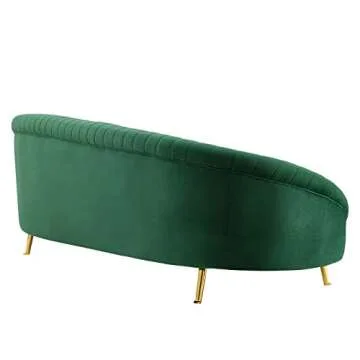 Luxurious Emerald Velvet Channel Tufted Sofa