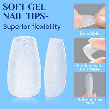 Coffin Nail Tips - BettyCora Soft Gel Nail Tips Pre Buffed Acrylic False Nail Tips for Press on Nails Extensions Tip DIY Manicure at Home, 300Pcs, 15Sizes, Full Matte, Medium Coffin
