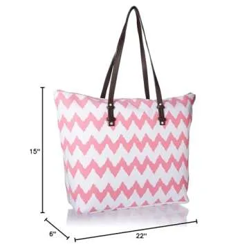 X-Large Pink Chevron Beach Bag - Stylish & Durable Tote