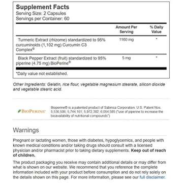 Vitacost Turmeric Extract Curcumin C3 Complex with Bioperine - 1,160 mg per Serving - 120 Capsules