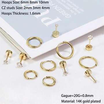 Dainty 6 Pairs of Lightweight 14K Gold Plated Earrings