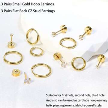 Dainty 6 Pairs of Lightweight 14K Gold Plated Earrings