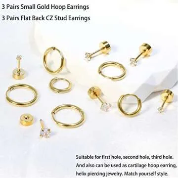 Dainty 6 Pairs of Lightweight 14K Gold Plated Earrings