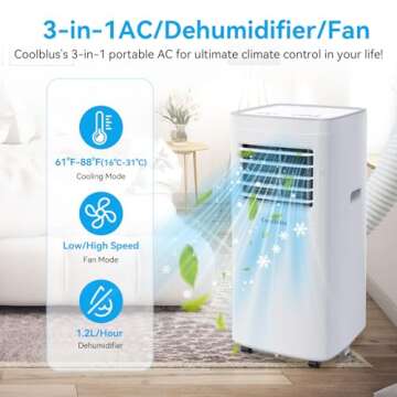 Coolblus 8500 BTU Portable Air Conditioners Cool Up to 360 Sq.Ft,3 IN 1 portable ac unit with Remote Control/LED Display/24Hrs Timer/Window Installation Kit & Screwdriver,White, A019KS
