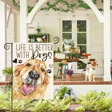 AVOIN colorlife Life is Better With Dogs Golden Retriever Garden Flag 12 x 18 Inch Double Sided Outs...