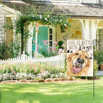 AVOIN colorlife Life is Better With Dogs Golden Retriever Garden Flag 12 x 18 Inch Double Sided Outside, Pet Farmhouse Yard Outdoor Decoration