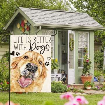 AVOIN colorlife Life is Better With Dogs Golden Retriever Garden Flag 12 x 18 Inch Double Sided Outside, Pet Farmhouse Yard Outdoor Decoration
