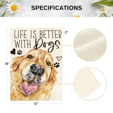 AVOIN colorlife Life is Better With Dogs Golden Retriever Garden Flag 12 x 18 Inch Double Sided Outside, Pet Farmhouse Yard Outdoor Decoration