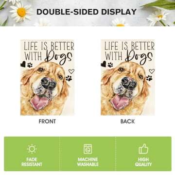 AVOIN colorlife Life is Better With Dogs Golden Retriever Garden Flag 12 x 18 Inch Double Sided Outside, Pet Farmhouse Yard Outdoor Decoration