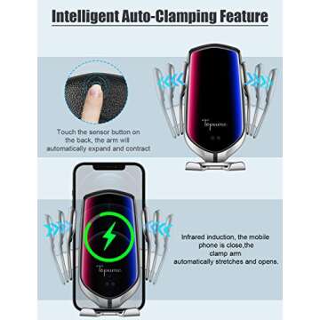Wireless Car Charger,10W Qi Fast Charging Auto-Clamping Car Phone Mount Air Vent Phone Holder Compatible with iPhone 13/12/12Pro/SE/11/11Pro/11ProMax/XSMax/XS/XR,Samsung S10/S9/S8/Note10