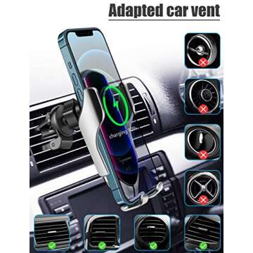 Wireless Car Charger,10W Qi Fast Charging Auto-Clamping Car Phone Mount Air Vent Phone Holder Compatible with iPhone 13/12/12Pro/SE/11/11Pro/11ProMax/XSMax/XS/XR,Samsung S10/S9/S8/Note10