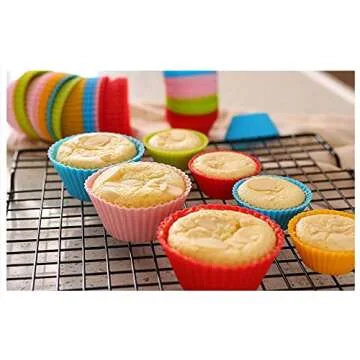 Reusable Silicone Cupcake Baking Cups 24 Pack, 2.75 inch Cups, & Non-stick Muffin Liners for Party Halloween Christmas,6 Rainbow Colors (Pack of 24,Multicolor)