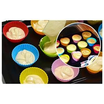 Reusable Silicone Cupcake Baking Cups 24 Pack, 2.75 inch Cups, & Non-stick Muffin Liners for Party Halloween Christmas,6 Rainbow Colors (Pack of 24,Multicolor)