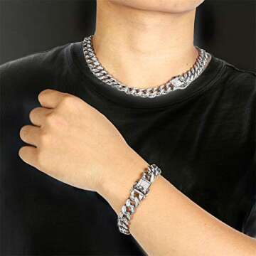 Wealthmao 13mm Cuban Link Chain for Mens Women Heavy Strong Iced Out Miami Curb Bling Hip Hop Necklace Silver Plated Rhinestone CZ Clasp Jewelry Choker Chain 18"