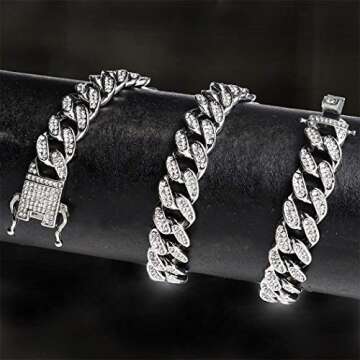 Wealthmao 13mm Cuban Link Chain for Mens Women Heavy Strong Iced Out Miami Curb Bling Hip Hop Necklace Silver Plated Rhinestone CZ Clasp Jewelry Choker Chain 18"