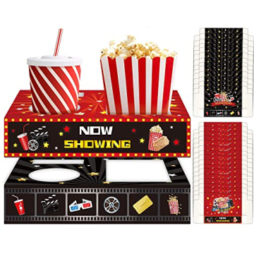 OBUSATT 32Pcs Movie Night Snack Trays Hold Popcorn Candy Food Drink, Movie Theater Popcorn Holder Di...
