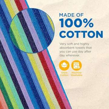 Kaufman - Soft Yarn Dye Cotton Oversized 32in X 62in Highly Absorbent Quick Dry Brightly Colored Classic Multi-Color Stripe Beach,Pool and Bath Towel (36-PK)