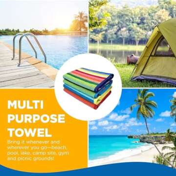Kaufman - Soft Yarn Dye Cotton Oversized 32in X 62in Highly Absorbent Quick Dry Brightly Colored Classic Multi-Color Stripe Beach,Pool and Bath Towel (36-PK)