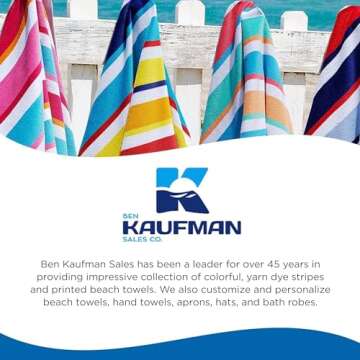 Kaufman - Soft Yarn Dye Cotton Oversized 32in X 62in Highly Absorbent Quick Dry Brightly Colored Classic Multi-Color Stripe Beach,Pool and Bath Towel (36-PK)
