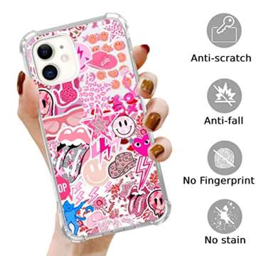 Dohakemuny Hippie Pink Aesthetic Case Compatible with iPhone 11, Vintage Pink Smile Face Collage Cas...