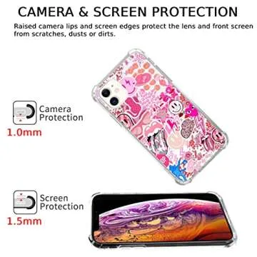 Dohakemuny Hippie Pink Aesthetic Case Compatible with iPhone 11, Vintage Pink Smile Face Collage Case for iPhone 11 for Teens Men and Women, Cool Trendy TPU Bumper Case Cover