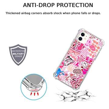 Dohakemuny Hippie Pink Aesthetic Case Compatible with iPhone 11, Vintage Pink Smile Face Collage Case for iPhone 11 for Teens Men and Women, Cool Trendy TPU Bumper Case Cover