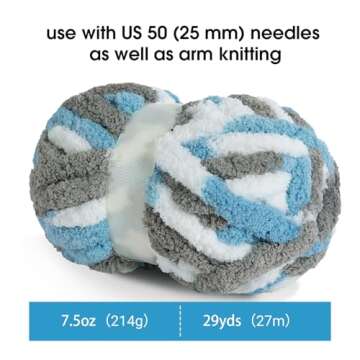 MABOZOO Tie Dye Chunky Yarn for Crocheting 8 Pack,Sky Blue Fluffy Jumbo Chenille Yarn,Soft Plush Yar...