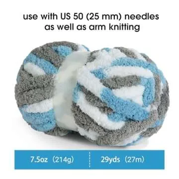 MABOZOO Tie Dye Chunky Yarn for Crocheting 8 Pack,Sky Blue Fluffy Jumbo Chenille Yarn,Soft Plush Yar...
