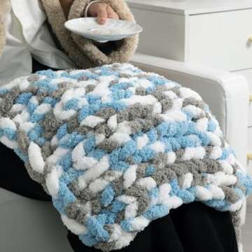 MABOZOO Tie Dye Chunky Yarn for Crocheting 8 Pack,Sky Blue Fluffy Jumbo Chenille Yarn,Soft Plush Yarn Bulky,Giant Thick Fuzzy Yarn for Hand Knitting or Arm Knitting (29 yds,8 oz Each Skein)