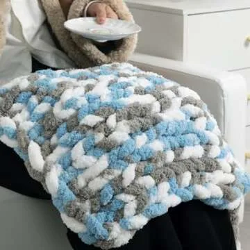 MABOZOO Tie Dye Chunky Yarn for Crocheting 8 Pack,Sky Blue Fluffy Jumbo Chenille Yarn,Soft Plush Yarn Bulky,Giant Thick Fuzzy Yarn for Hand Knitting or Arm Knitting (29 yds,8 oz Each Skein)